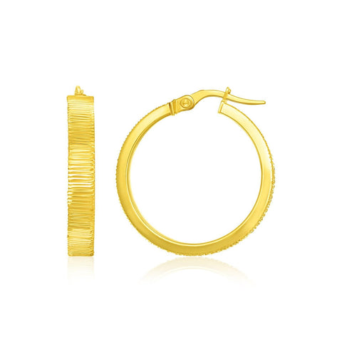 14K Yellow Gold Hoop Earrings with Textured Style