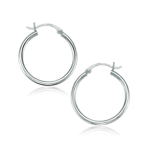 14K White Gold Polished Hoop Earrings (25 mm)