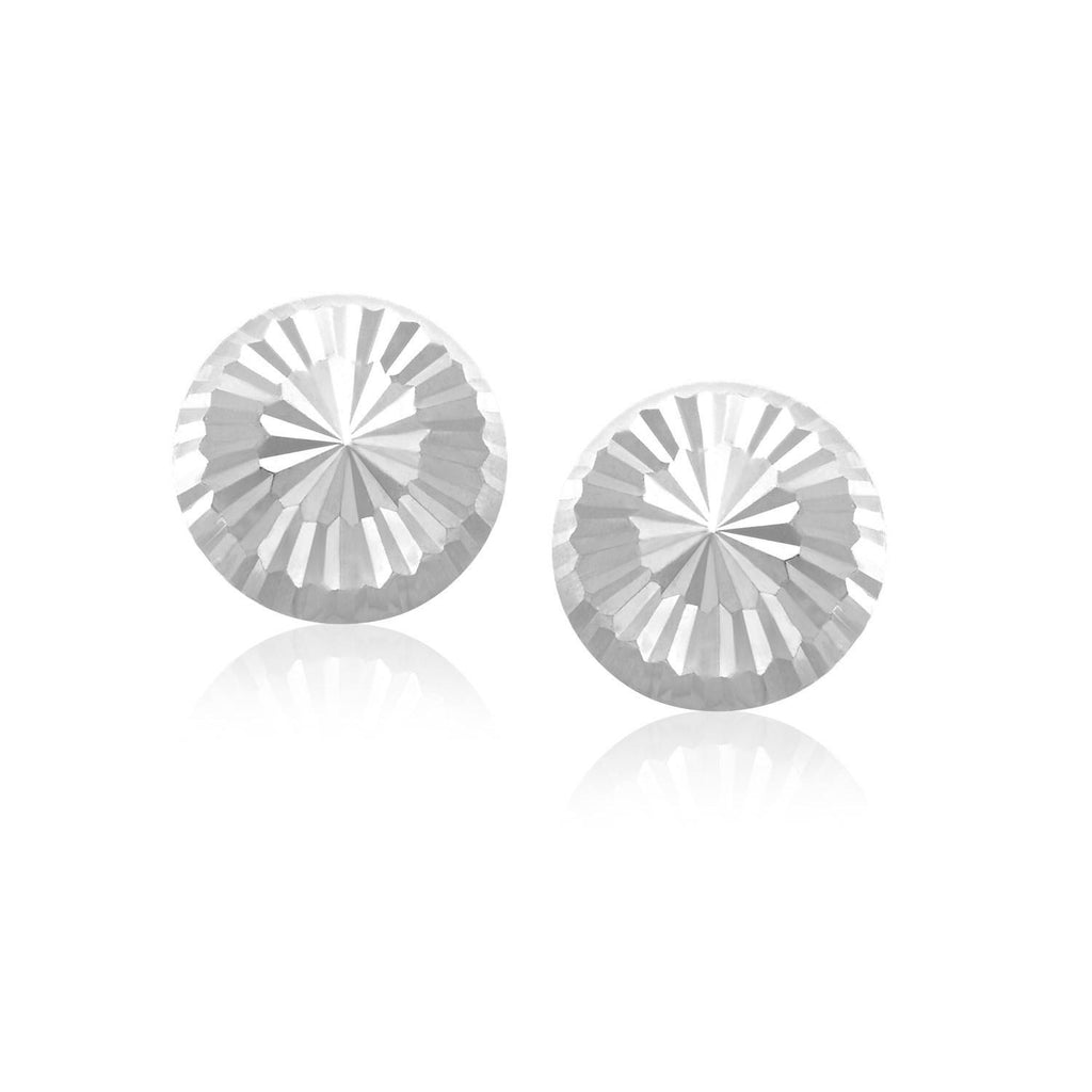 14K White Gold Diamond Cut Flat Design Stud Earrings