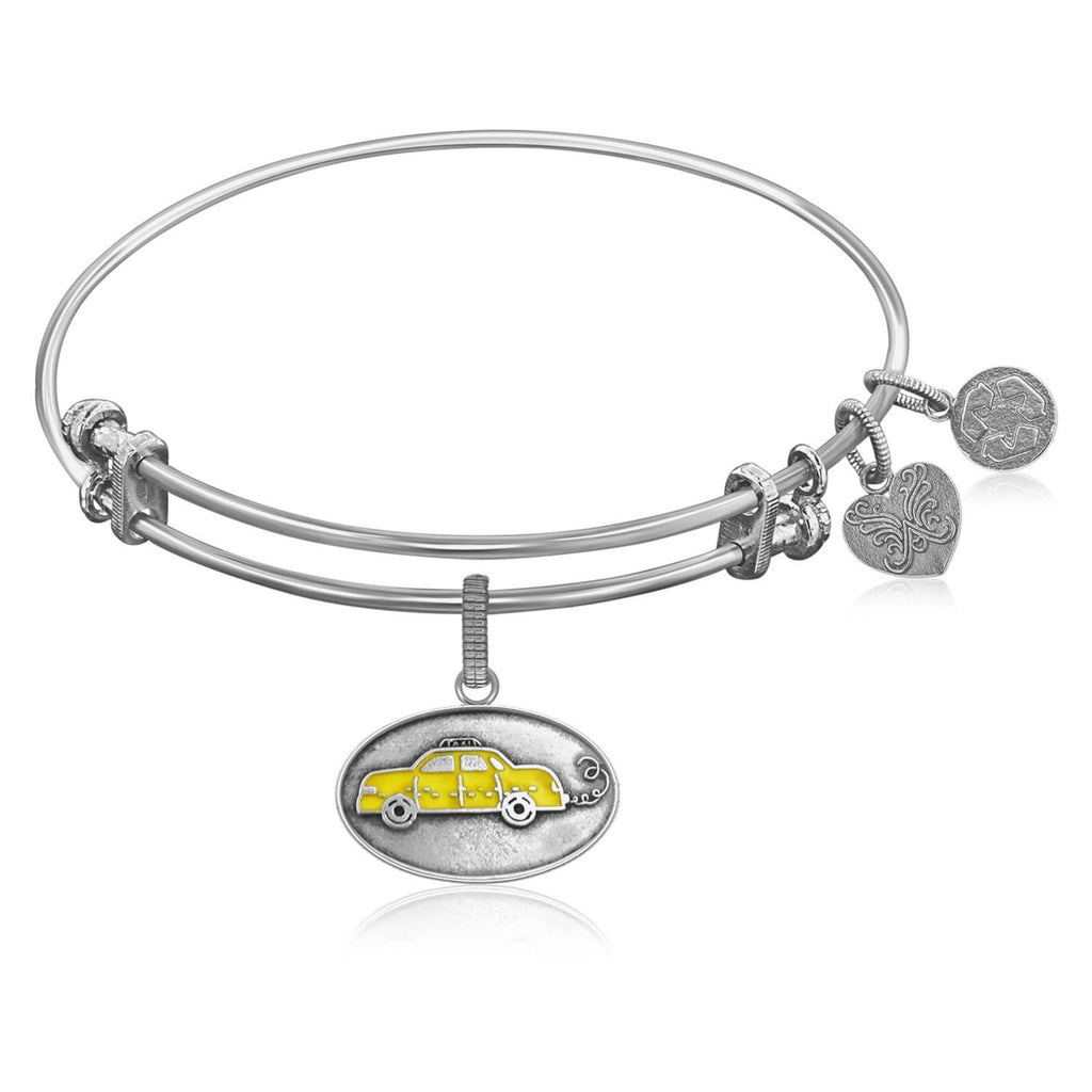 Expandable Bangle in White Tone Brass with Phoebe's Taxi Symbol