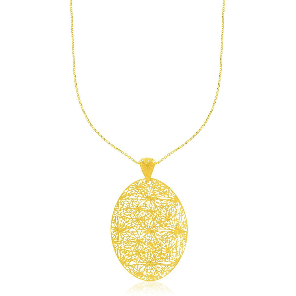 14K Yellow Gold Web Style Mesh Oval Shape Pendant