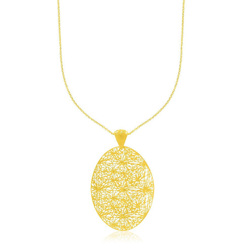 14K Yellow Gold Web Style Mesh Oval Shape Pendant