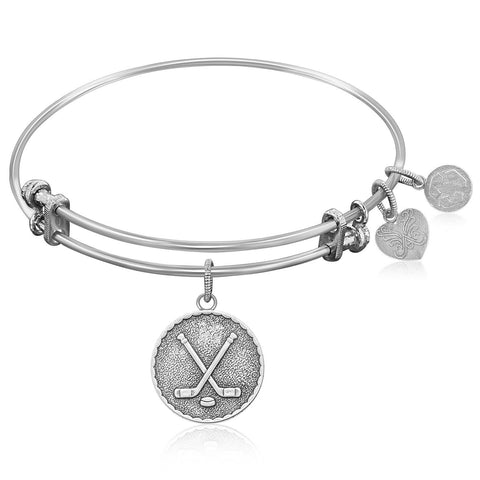 Expandable Bangle in White Tone Brass with Hockey Symbol