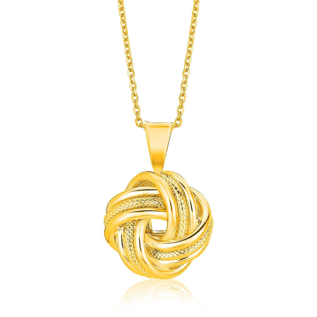 14K Yellow Gold Polished Love Knot Pendant with Ridges