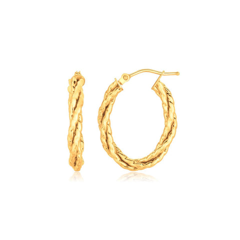 14K Yellow Gold Twisted Tube Oval Hoop Earrings