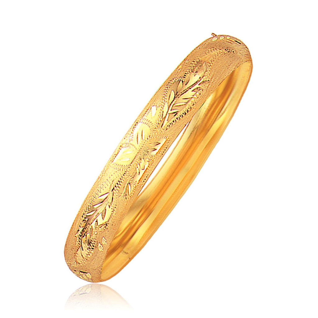 Classic Floral Carved Bangle in 14K Yellow Gold (10.0mm)