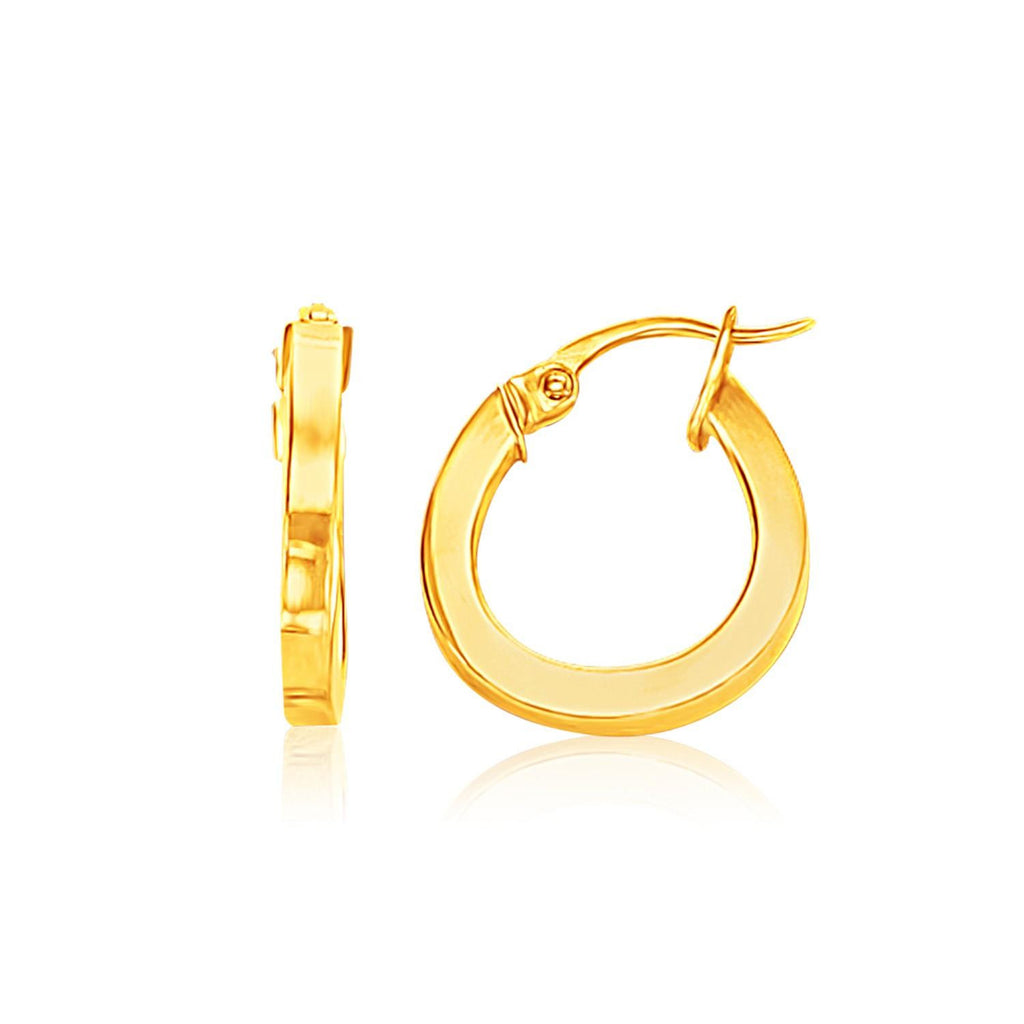 14K Yellow Gold Flat Side Small Hoop Earrings