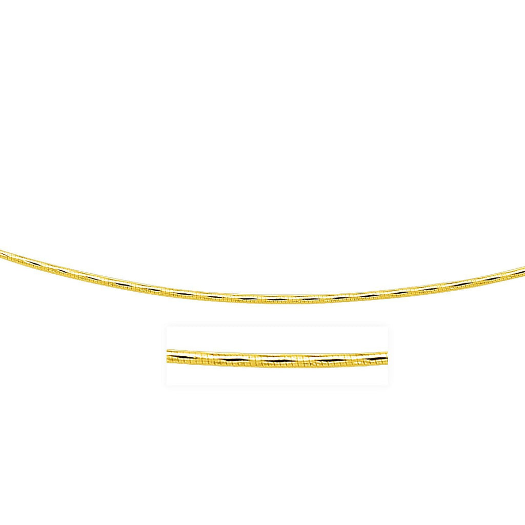 14K Yellow Gold Round Omega Necklace with Diamond Cuts (1.5 mm)