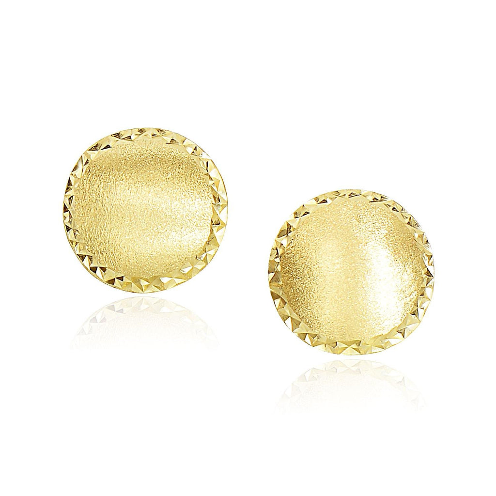 14K Yellow Gold Dome Satin Finish Earrings with Diamond Cut Edge