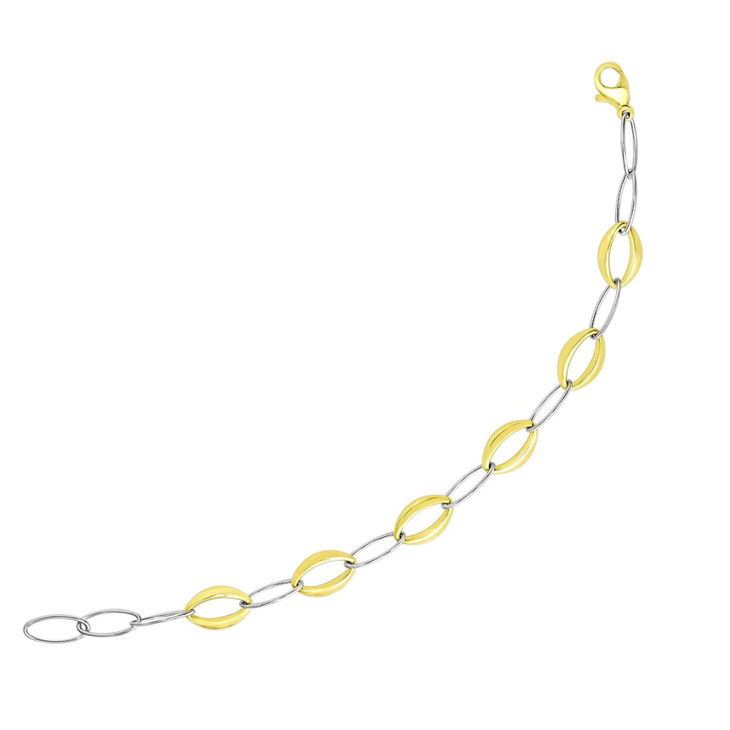 14K Two-Tone Gold Chain Bracelet with Thin and Graduated Oval Links