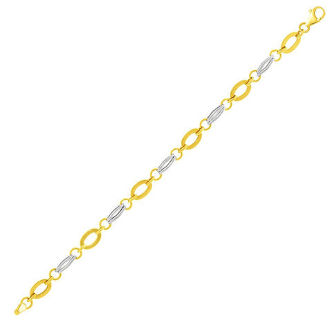 14K Two-Tone Gold Double Link Flat Oval Chain Bracelet