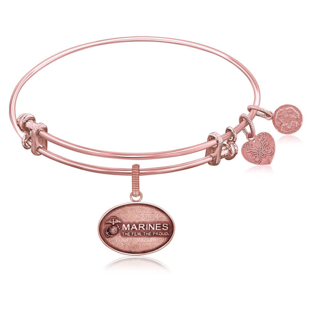 Expandable Bangle in Pink Tone Brass with U.S. Marines The Few The Proud Symbol