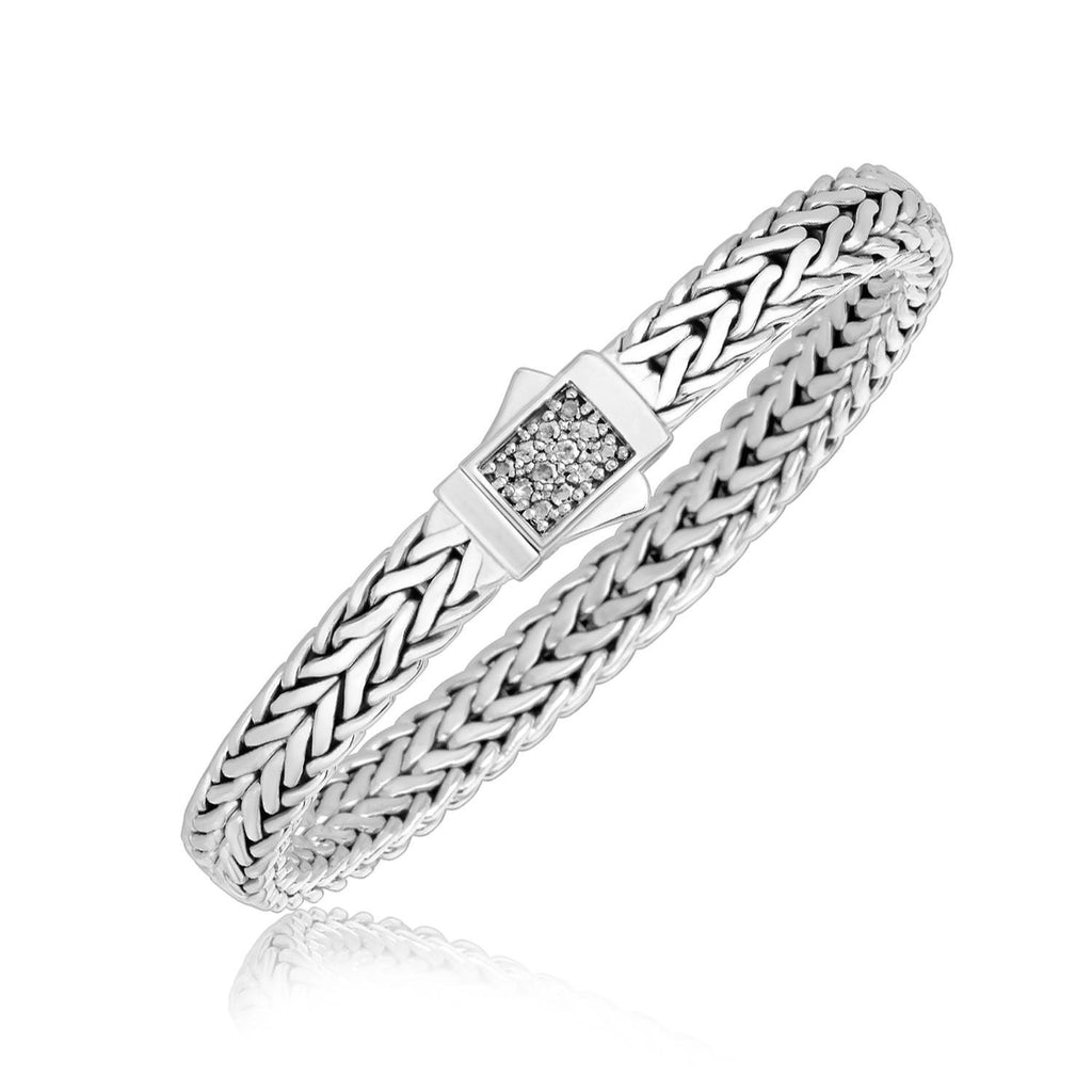 Sterling Silver Braided Men's Bracelet with White Sapphire Accents