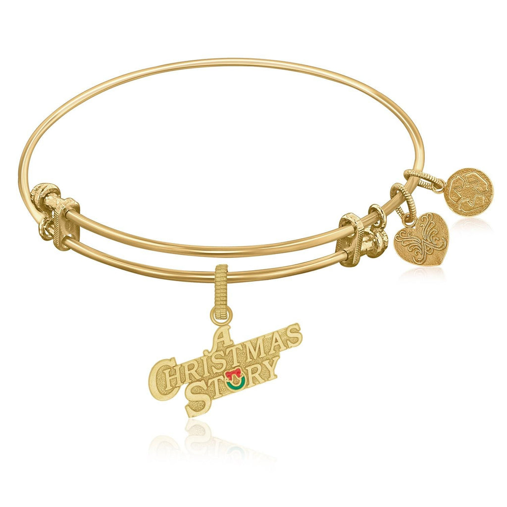 Expandable Bangle in Yellow Tone Brass with A Christmas Story Symbol