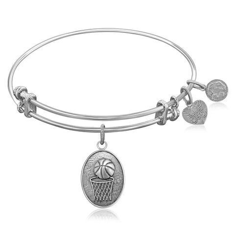 Expandable Bangle in White Tone Brass with Basketball Symbol