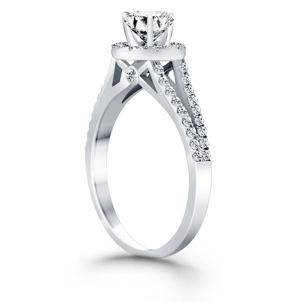 14K White Gold Diamond Halo Split Shank Engagement Ring