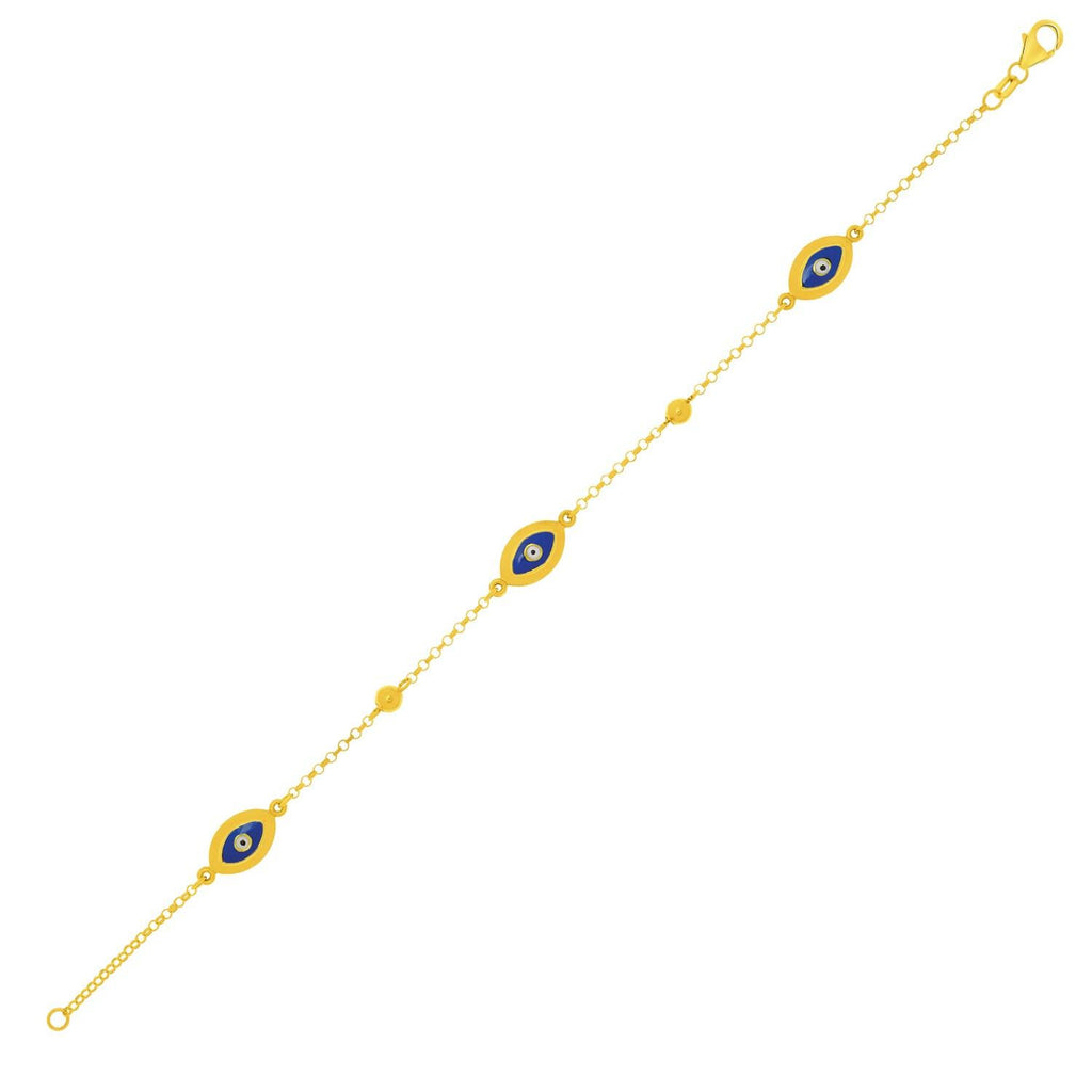 14K Yellow Gold Chain Bracelet with Evil Eye Stations