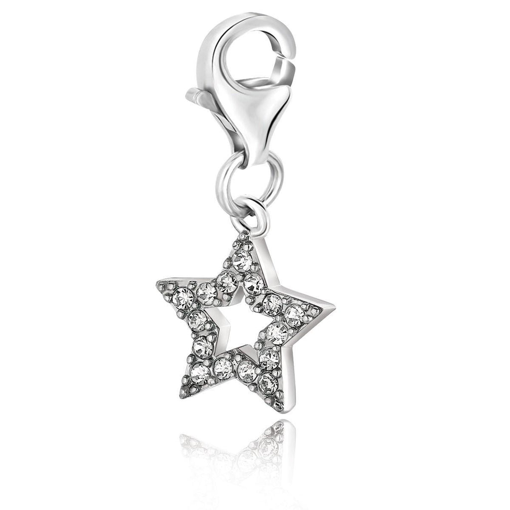 Sterling Silver Star Charm with White Tone Crystal Embellishments