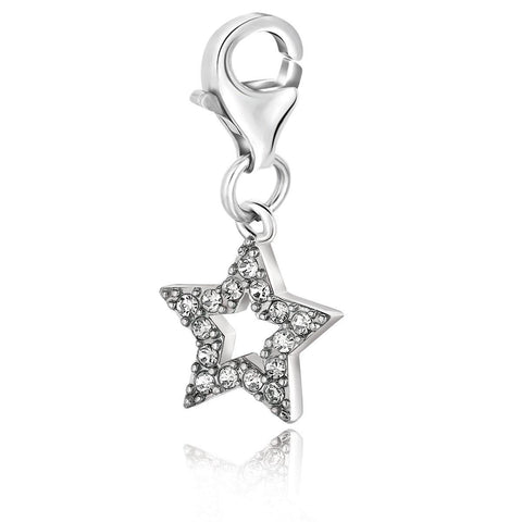 Sterling Silver Star Charm with White Tone Crystal Embellishments