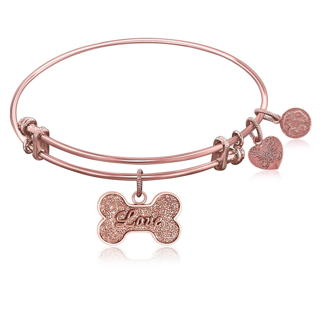 Expandable Bangle in Pink Tone Brass with Dog Bone Symbol