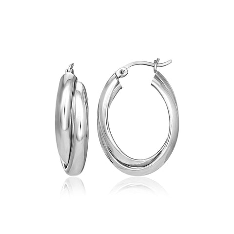 Sterling Silver Interlaced Oval Shape Hoop Earrings