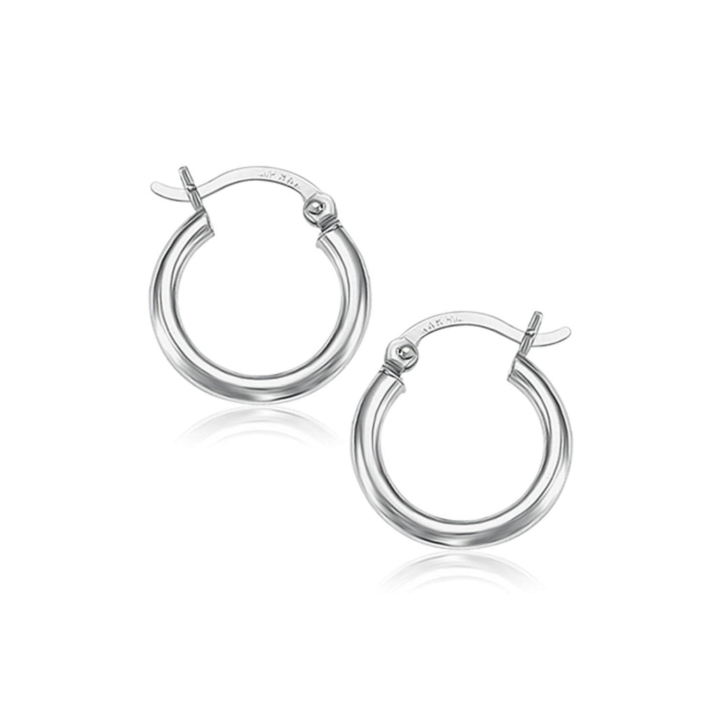 14K White Gold Polished Hoop Earrings (15 mm)