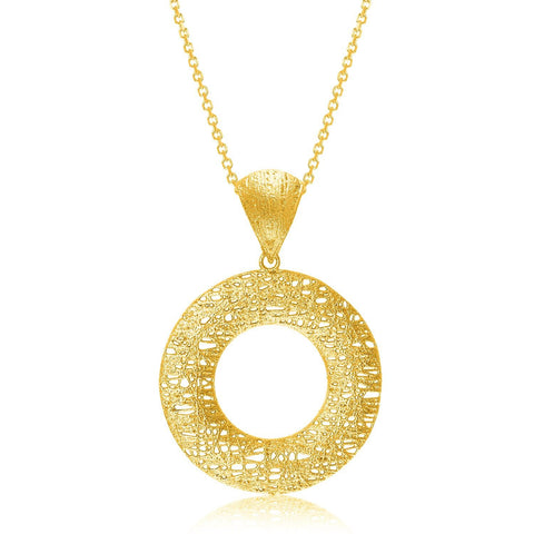 14K Yellow Gold Mesh Wire Style Open Circle Pendant