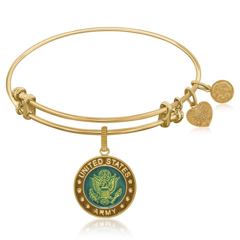 Expandable Bangle in Yellow Tone Brass with Enamel U.S. Army Symbol