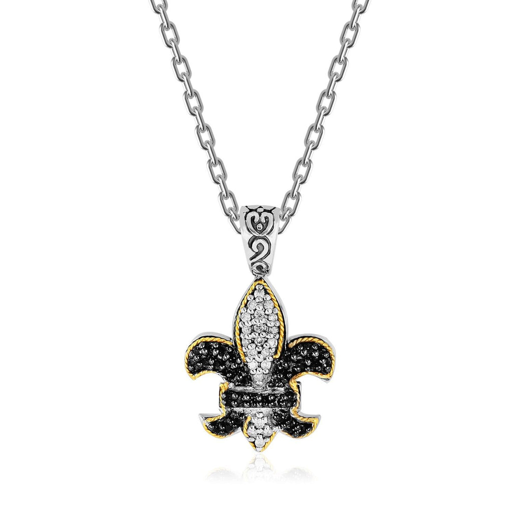 18K Yellow Gold & Sterling Silver Fleur De Lis Pendant with Two Tone Sapphires