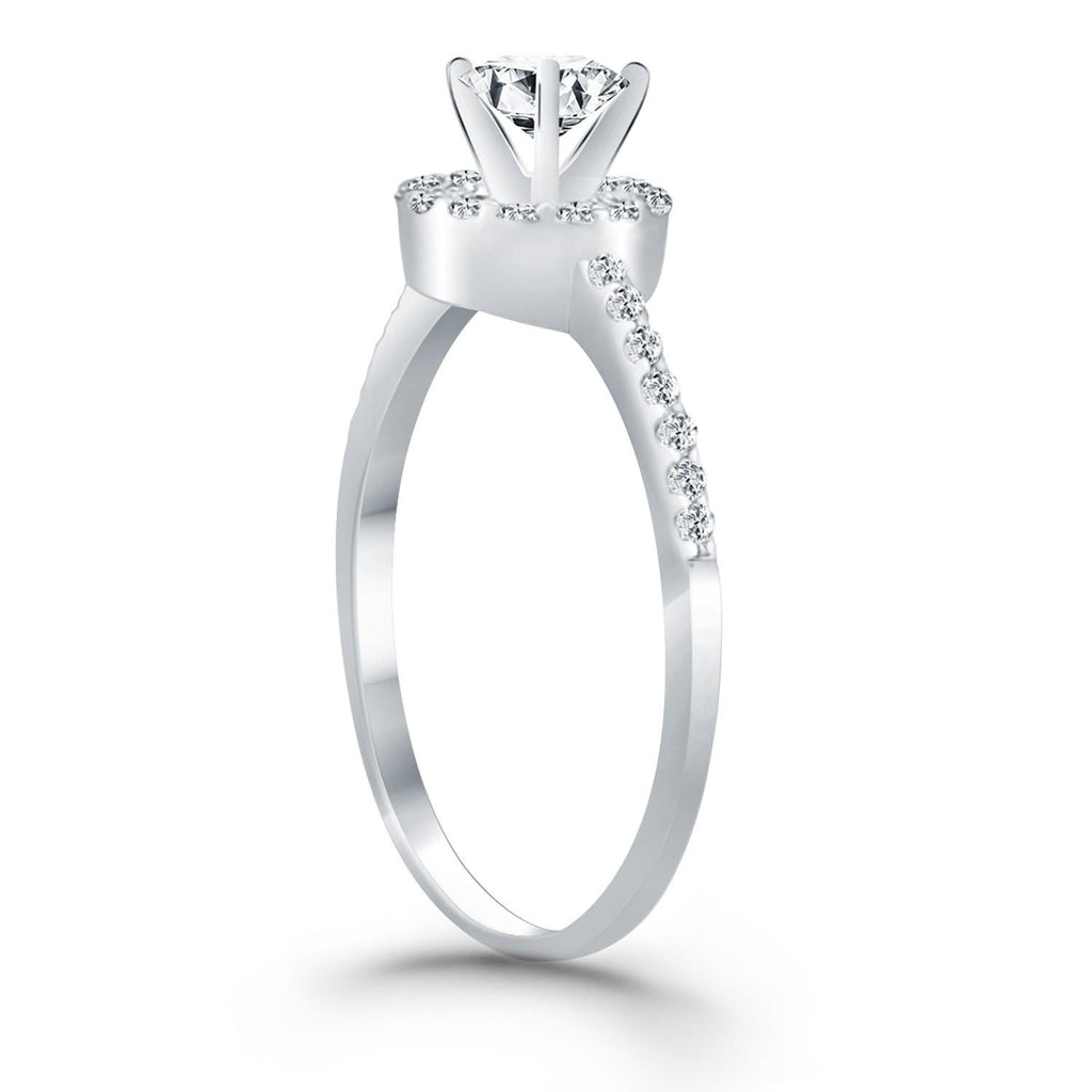 14K White Gold Diamond Halo Collar Engagement Ring