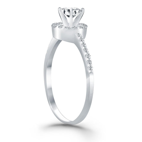 14K White Gold Diamond Halo Collar Engagement Ring