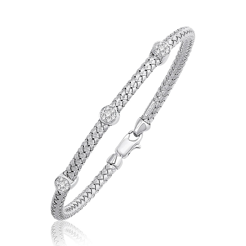 Basket Weave Bangle with Diamond Accents in 14K White Gold (4.0mm)