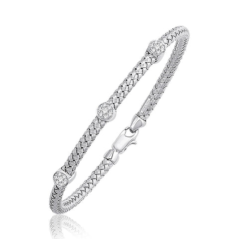 Basket Weave Bangle with Diamond Accents in 14K White Gold (4.0mm)