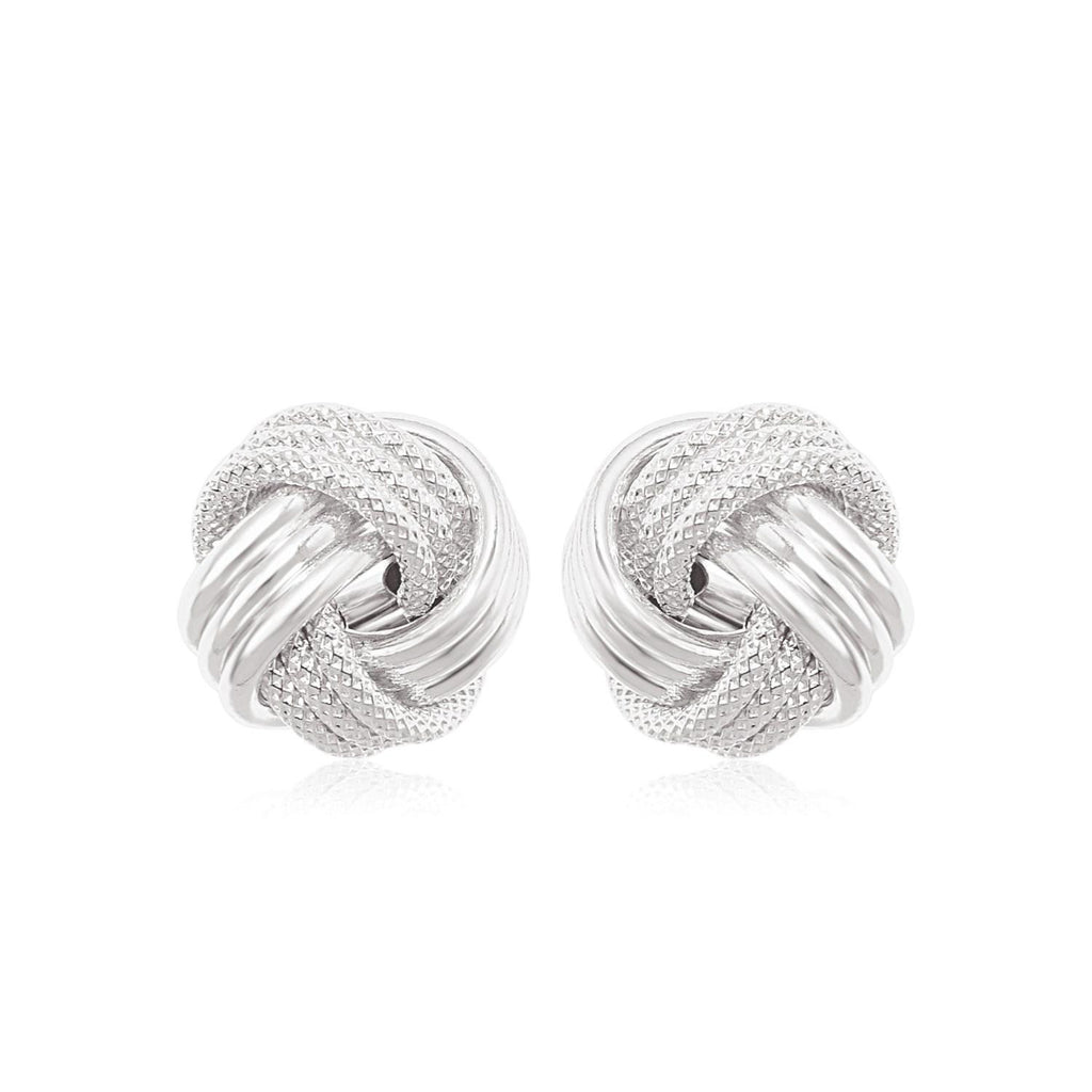 14K White Gold Love Knot with Ridge Texture Earrings