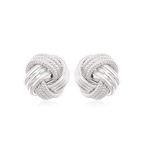 14K White Gold Love Knot with Ridge Texture Earrings