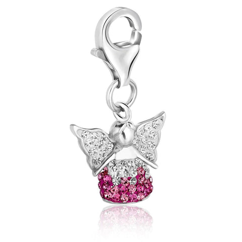 Sterling Silver Multi Tone Crystal Accented Angel Charm