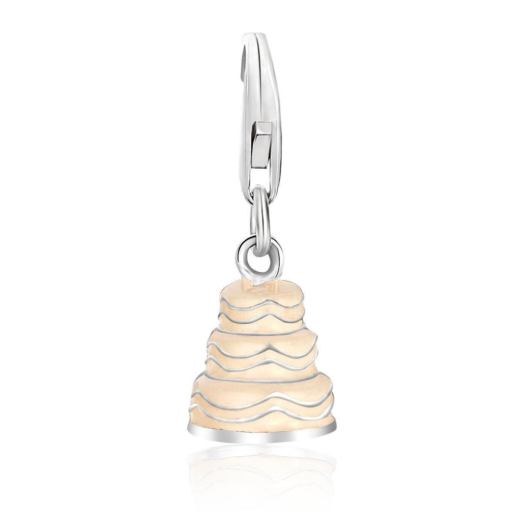 Sterling Silver Wedding Cake Charm in White Tone Enamel Finishing