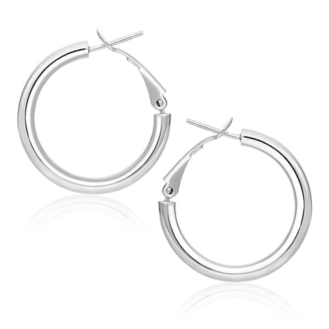 14K White Gold High Polish  Hoop Earrings (0.78 inch Diameter)