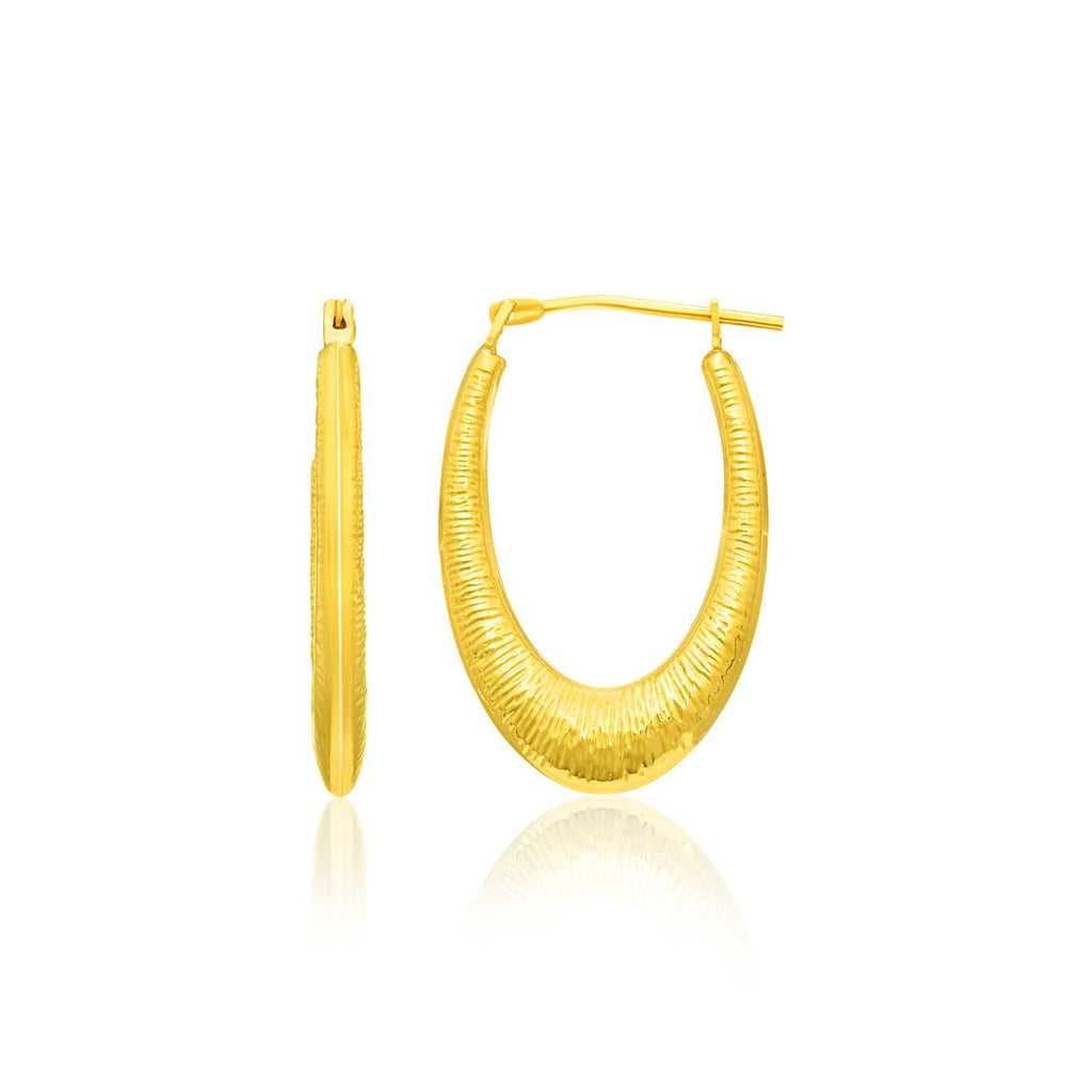 14K Yellow Gold Hoop Earrings in a Graduated Texture Style