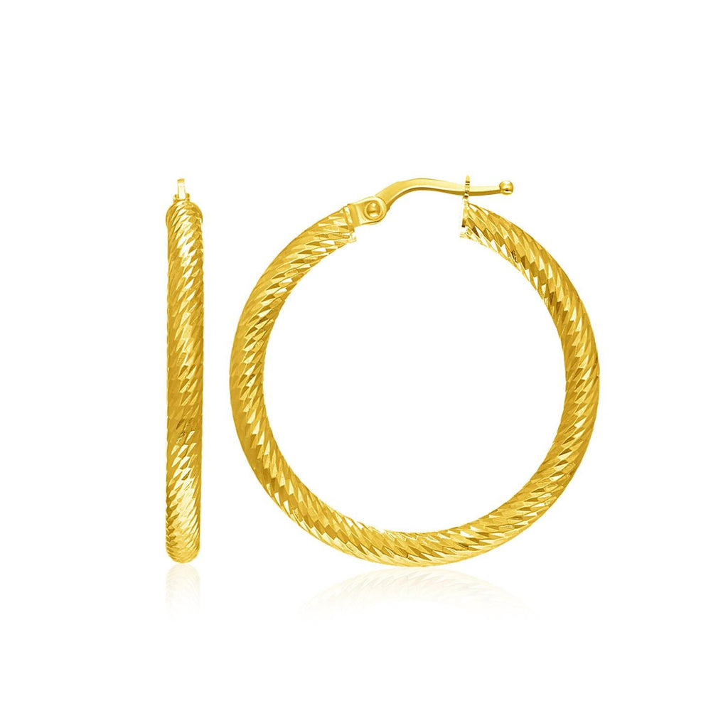 14K Yellow Gold Classic Diamond Cut Hoop Earrings