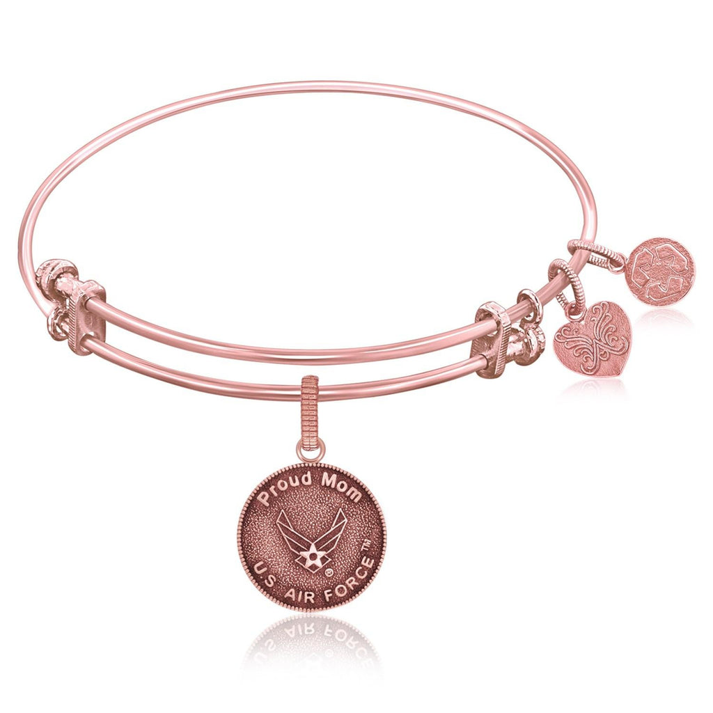 Expandable Bangle in Pink Tone Brass with U.S.Air Force Proud Mom Symbol