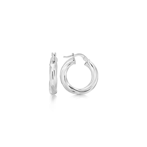 Sterling Silver Diamond Cut Twist Design Hoop Earrings