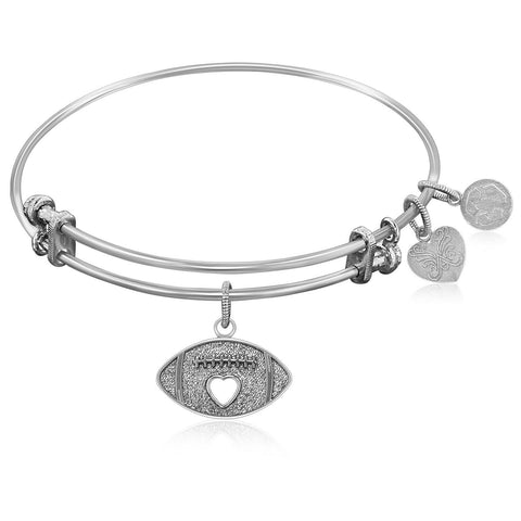 Expandable Bangle in White Tone Brass with Football Symbol