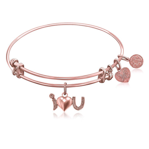 Expandable Bangle in Pink Tone Brass with  I Love You Symbol