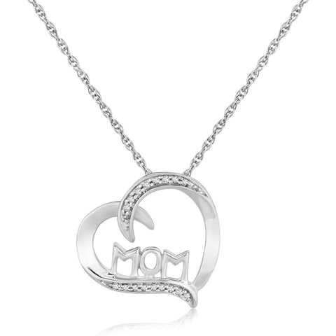 Sterling Silver MOM Heart Pendant with Diamond Accents (.09 ct t.w.)