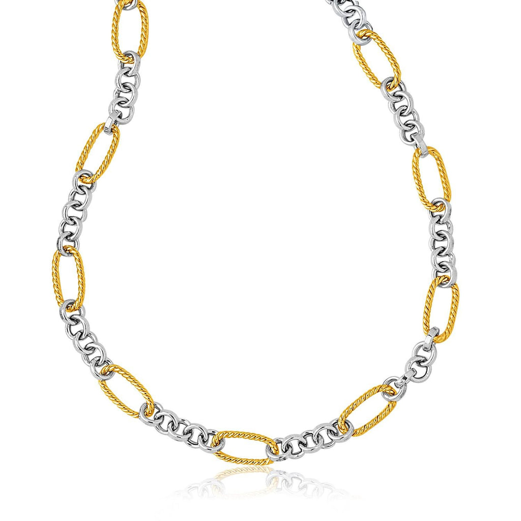 14K Two-Tone Gold Long Cable Inspired and Round Link Necklace