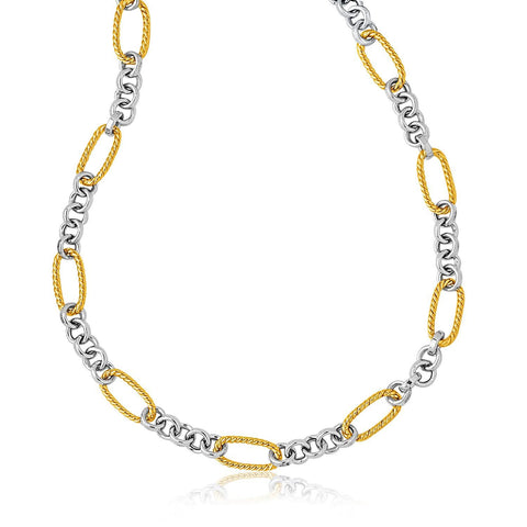 14K Two-Tone Gold Long Cable Inspired and Round Link Necklace