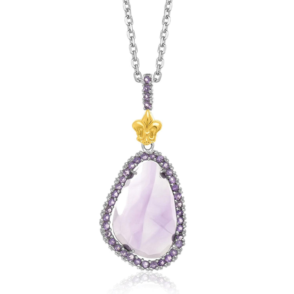 18K Yellow Gold & Sterling Silver Amethyst Pendant