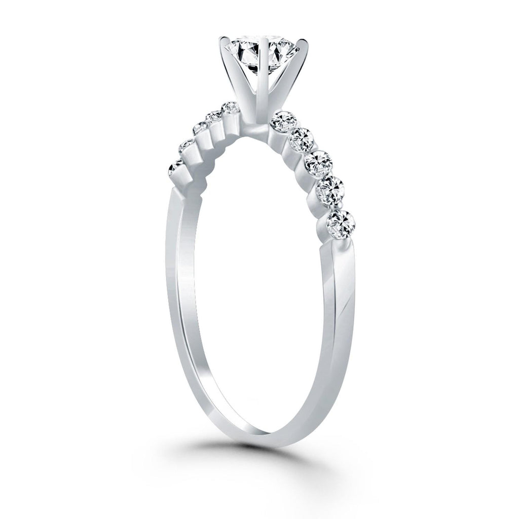 14K White Gold Diamond Engagement Ring with Shared Prong Diamond Accents