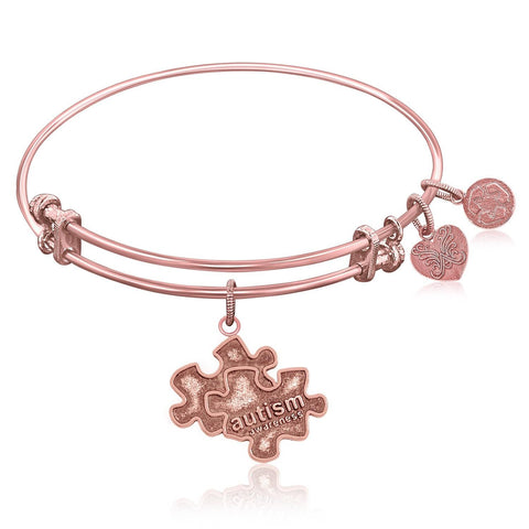 Expandable Bangle in Pink Tone Brass with Autism Awareness Symbol